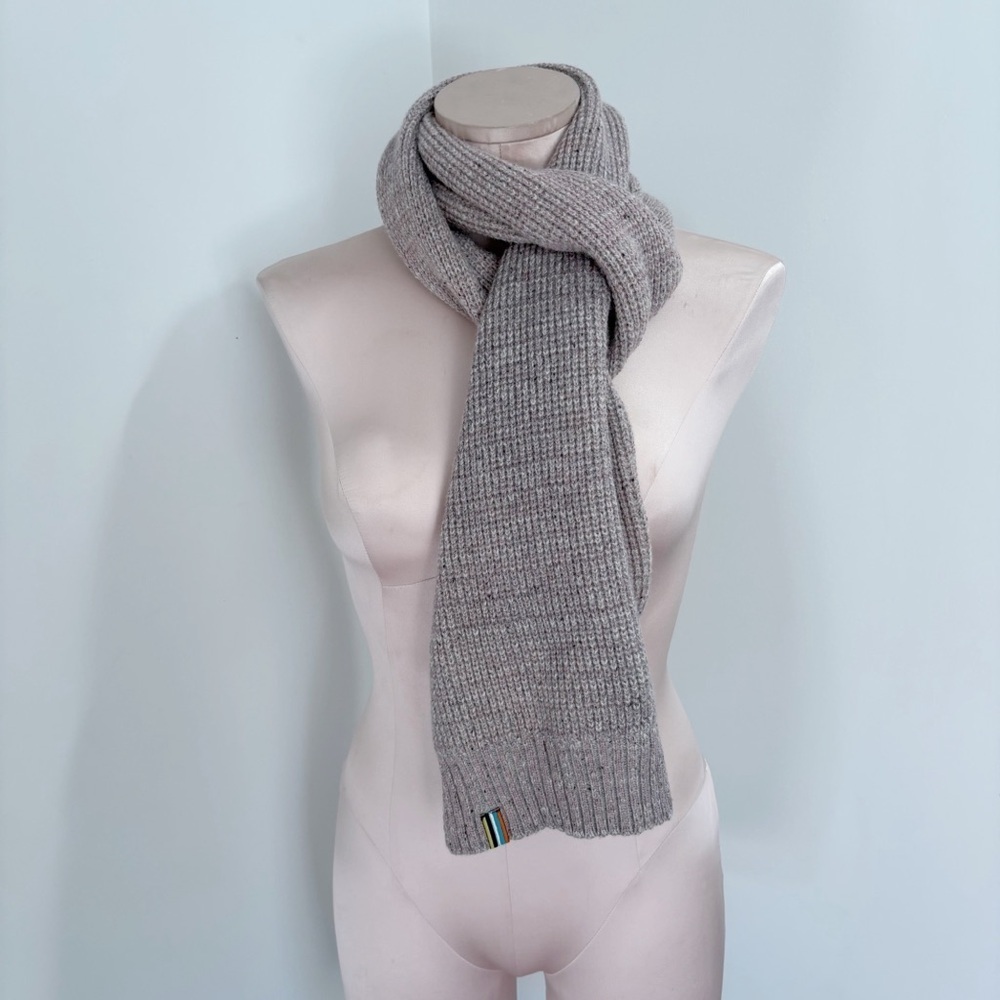 Smartwool Knit Scarf 8” x 70” Gray and Pink Box Weave Warm Soft